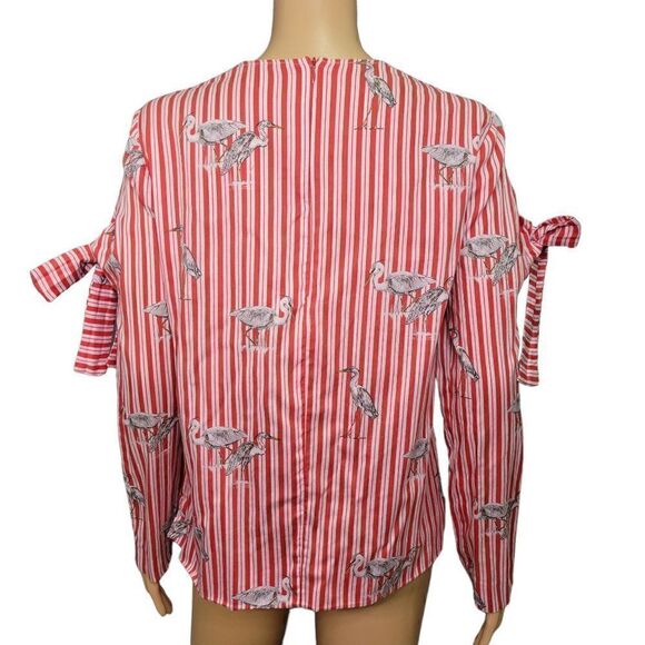 Zara Woman Striped & Crane Print Blouse (Size M) - Picture 4 of 6
